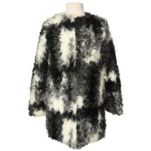 Zara Black and White Two-Tone Textured Faux Fur Jacket Coat Women Size XS